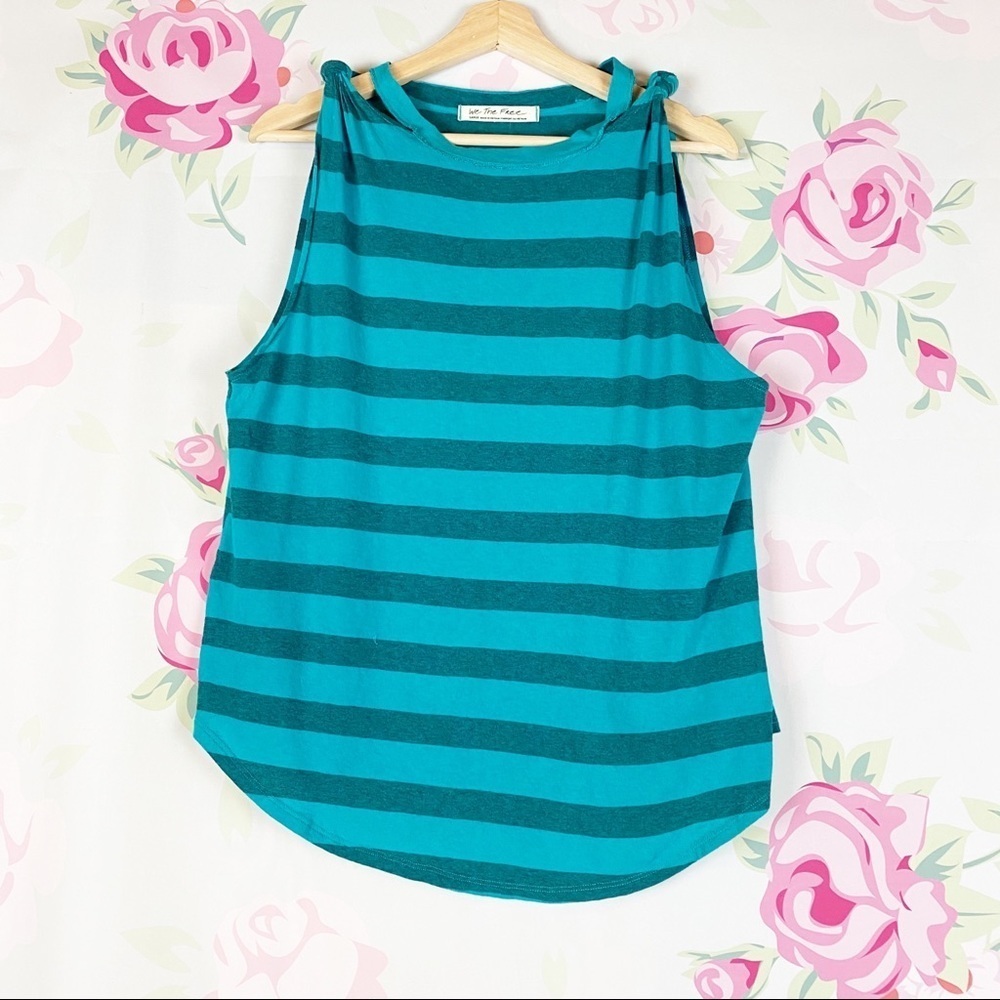 NEW Free People Twist Stripe Tank Distressed Top L